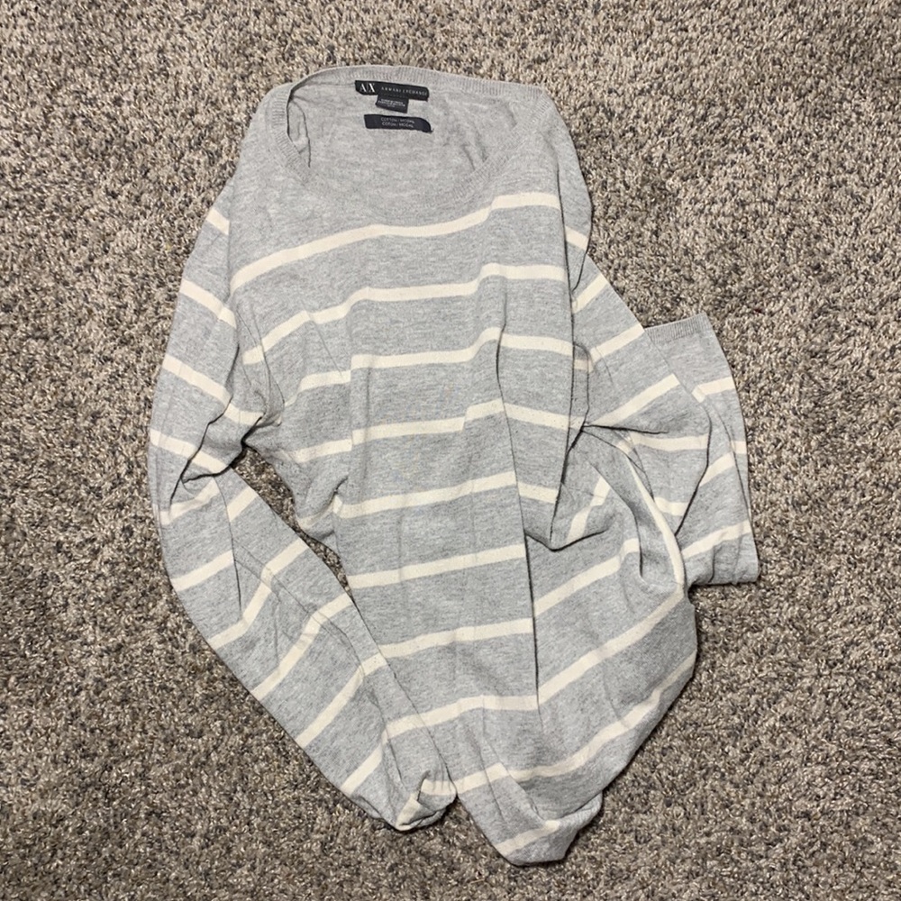 Armani Exchange gray and white stripe sweater